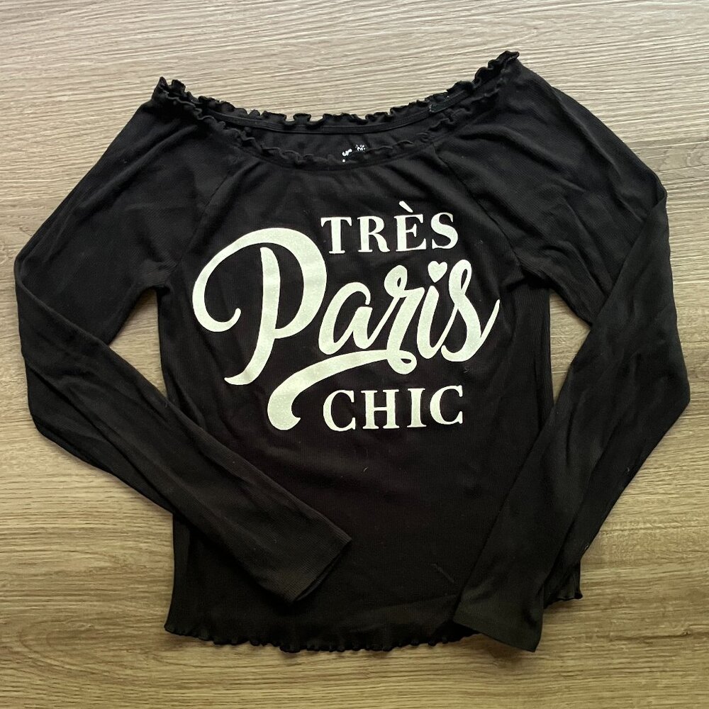 14/16 Justice Lettuce Hem Long Sleeve Ribbed Tres Chic Paris Shirt
